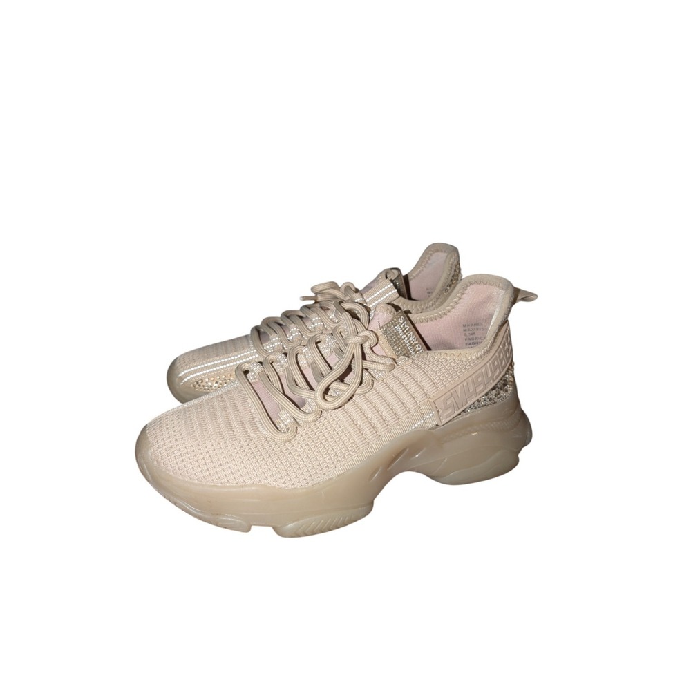 Steve Madden Maxima Sneakers Shoes Size 6.5 Beige Rhinestones
